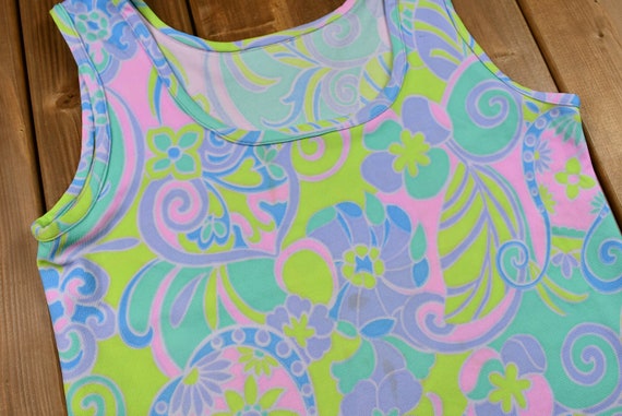 Vintage 1970s Dayglo Paisley Print Polyester Tank… - image 2