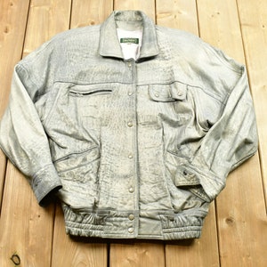 Vintage 1980s Danier Leather Bomber Jacket  / Streetwear Fashion / Metallic Silver / Retro Style