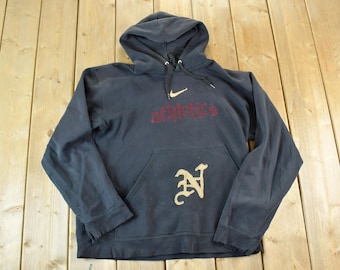 Vintage 1990s Nike Athletics Embroidered Gothic Swoosh Hoodie Sweatshirt / 90s Nike / 90s Crewneck / Streetwear