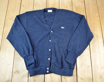 Vintage 1980s Izod Lacoste Knit Perfect Mild Distress Cardigan Sweater Made In USA