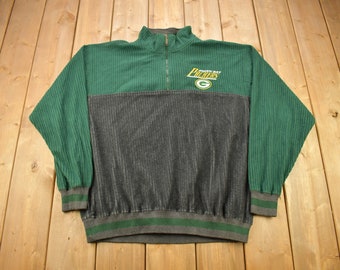 Vintage 1990s Green Bay Packers chunky Cord Quarter Zip NFL Crewneck Sweatshirt / Football / Sportswear / Americana