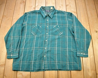 Vintage 1980s Blair Fines Menswear Button Up Flannel Shirt / 1990s Button Up / Vintage Flannel / Plaid Flannel / Casual Shirt / Earth Tones