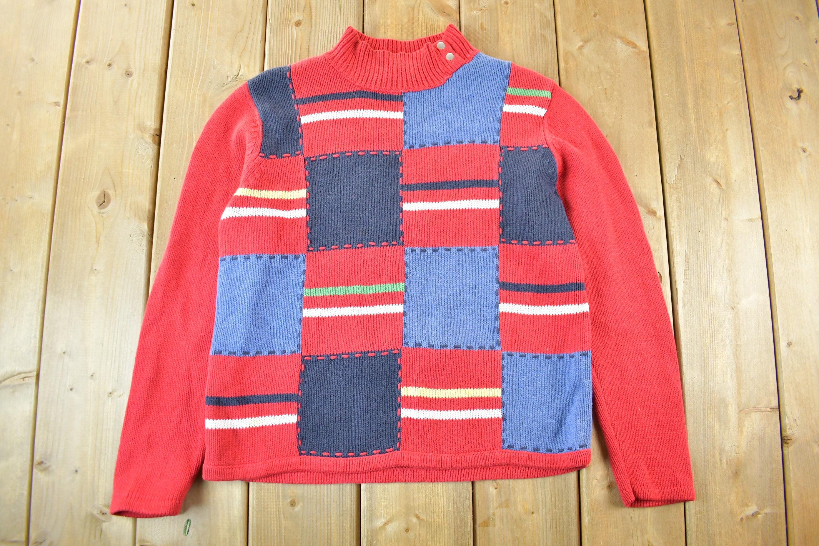 Vintage 1990s Crazy Horse Mock Neck Knit Sweater Women's Small