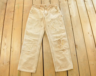 Vintage 1990s Carhartt Distressed Sun Faded Double Knee Pants Men's 30 x 29 / 90s Carpenter Pants / Workwear / Dungarees / Made in USA