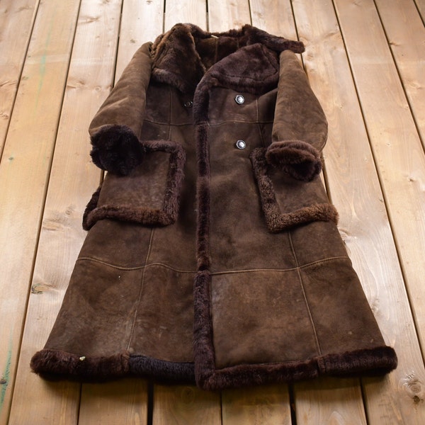 Vintage 1970s Brown Full Length Shearling Jacket / Disco Era / Streetwear / Vintage Fur Jacket / Suede / Made In USA / Brown Fur