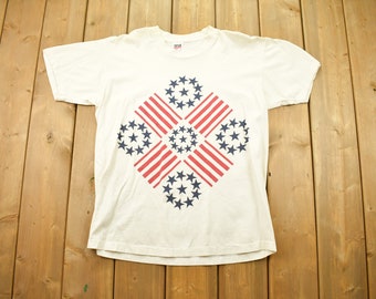 Vintage 1990s Stars And Stripes Graphic T Shirt Men's M / American Flag Print / 80s / 90s / Streetwear Fashion / Made In USA / Patriotic