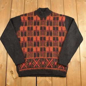 Vintage 1980s Knitted Mock Neck Sweater / 80s Mock Neck / Colourful / Sweatshirt / Turtle Neck / Vintage Crewneck / Formal / Abstract