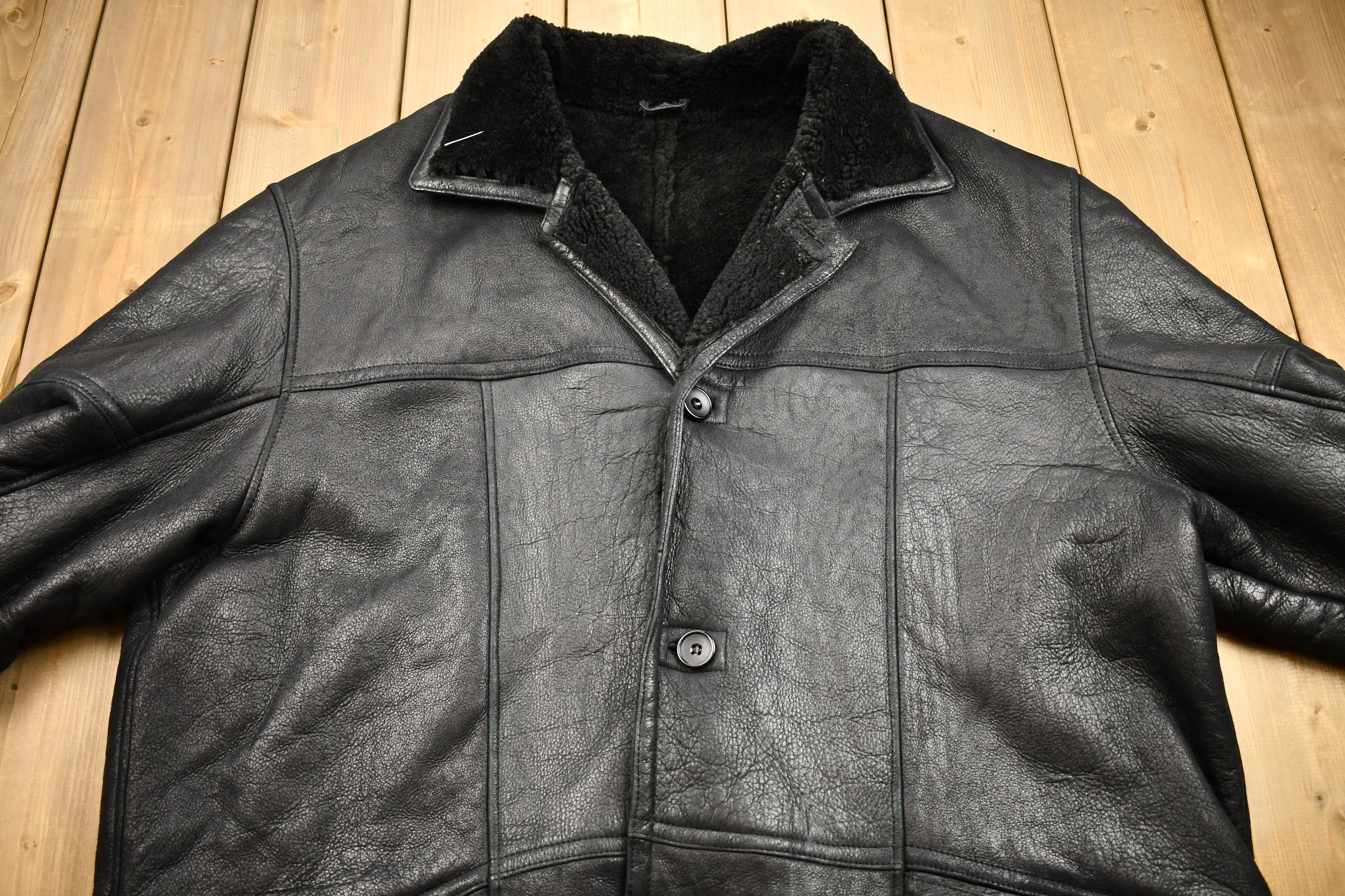 Fleece Leathers Weight Coat / / Lined - Oversized Fashion 1980s Streetwear Vintage Jacket Leather Uomo / Heavy Leather Etsy Jacket Pronto