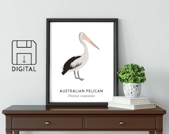 Pelican print, printable bird print, animal poster, Australian native art, Australian wildlife art, nursery prints, nursery wall art