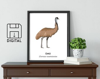 Emu print, printable bird print, animal poster, Australian native art, Australian wildlife art, nursery prints, nursery wall art