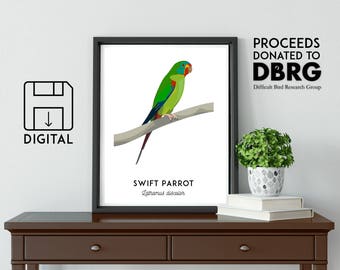 Swift Parrot print, printable bird print, animal print, Australian wall art, Australian wildlife art, nursery prints, nursery art