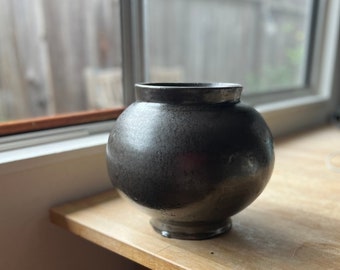 SECONDS: Handmade 8" Height Matte Black Glazed Moon Jar/ Round Vase
