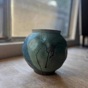 Irregular Dark and Turquoise Moon Jar