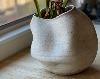 Irregular Stoneware Speckled Moon Jar