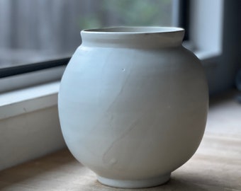 White matte 8" height moon jar