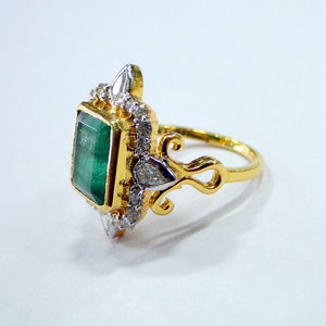 Emerald Ring vintage antique 18 K solid gold Diamond Emerald | Etsy