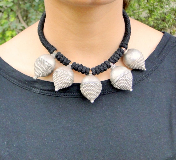 Ethnic Tribal Old silver Spike Pendant Necklace ch