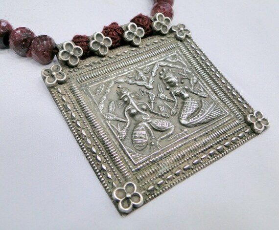 Ethnic Tribal Old Sterling Silver Ruby Gemstone N… - image 2