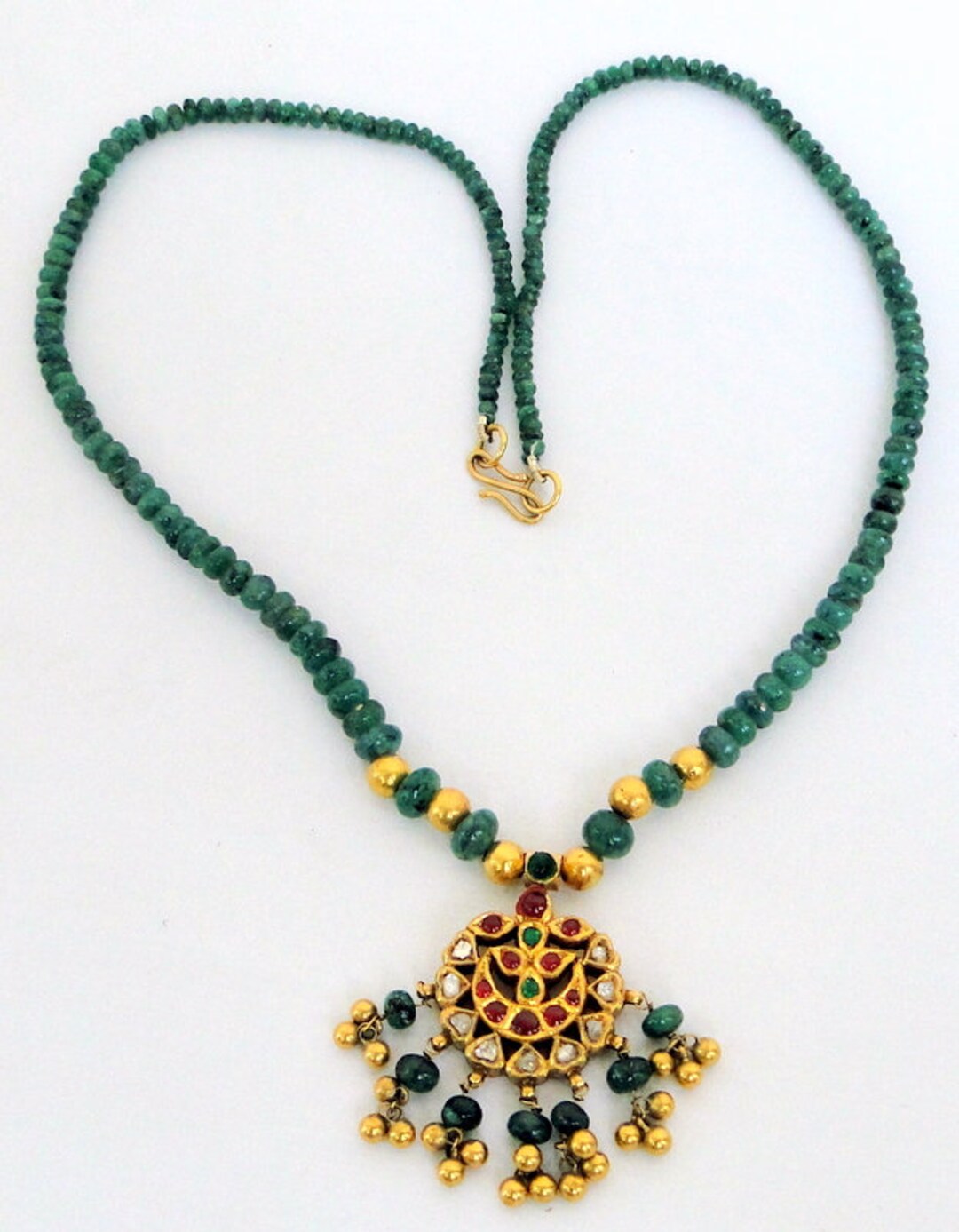 Art Deco Emerald and Diamond Necklace / Natural Emerald and Diamond