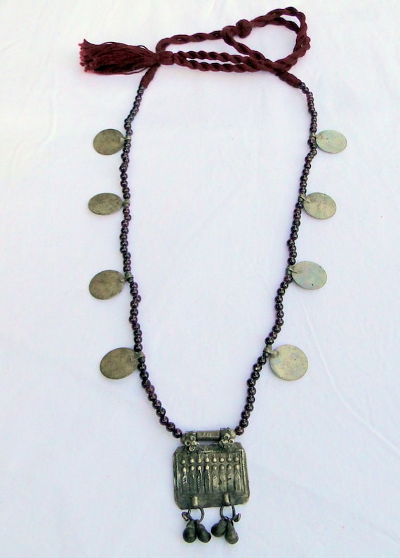 Ethnic Tribal Old Silver Amulet and Garnet Gemsto… - image 1