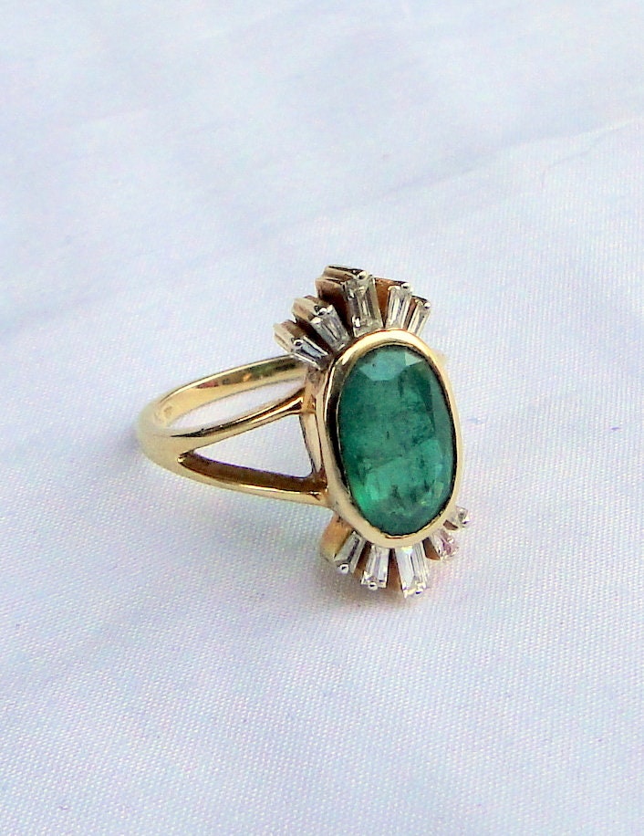 Vintage Emerald 18K Gold Diamond Set Ring Fine Jewelry 13089 - Etsy