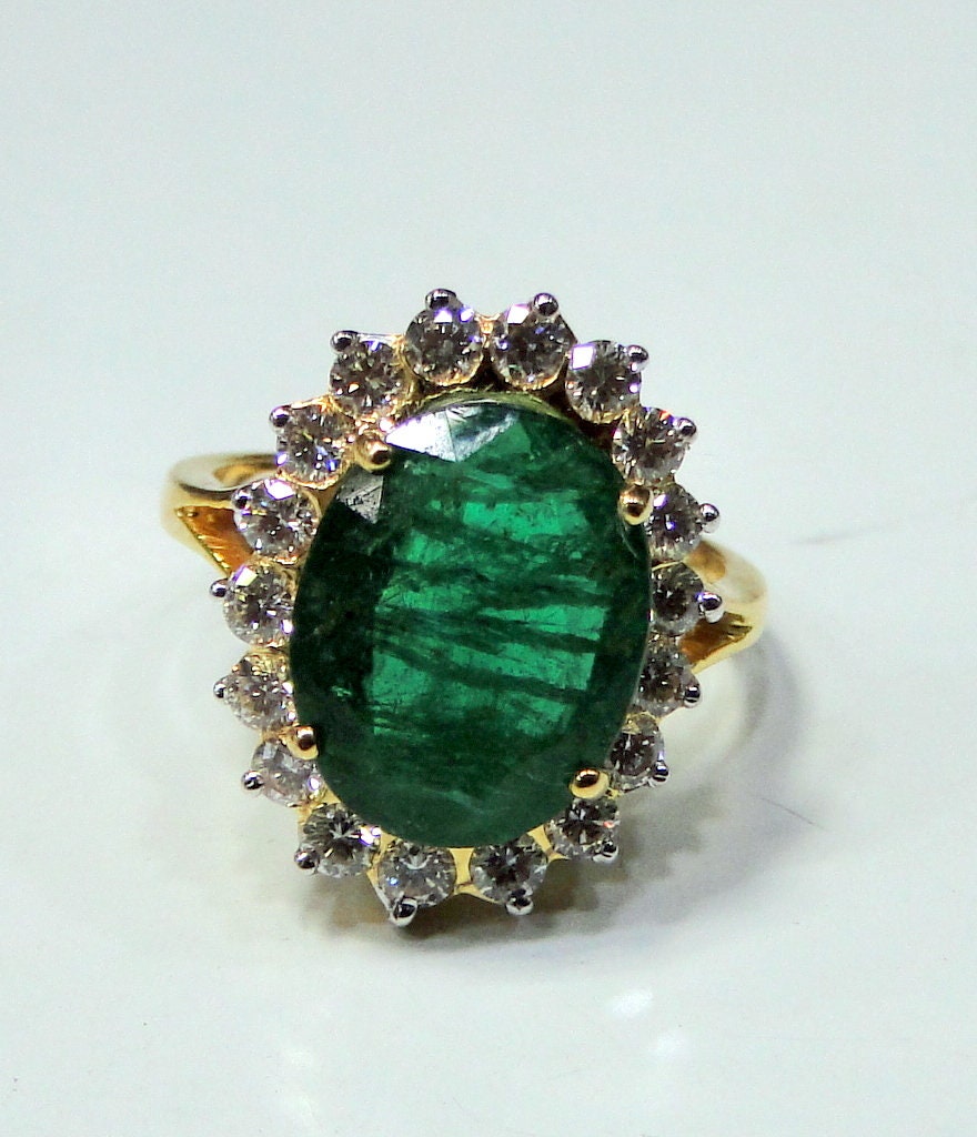 18 K Gold Natural Emerald Diamond Ring engagement ring fine | Etsy