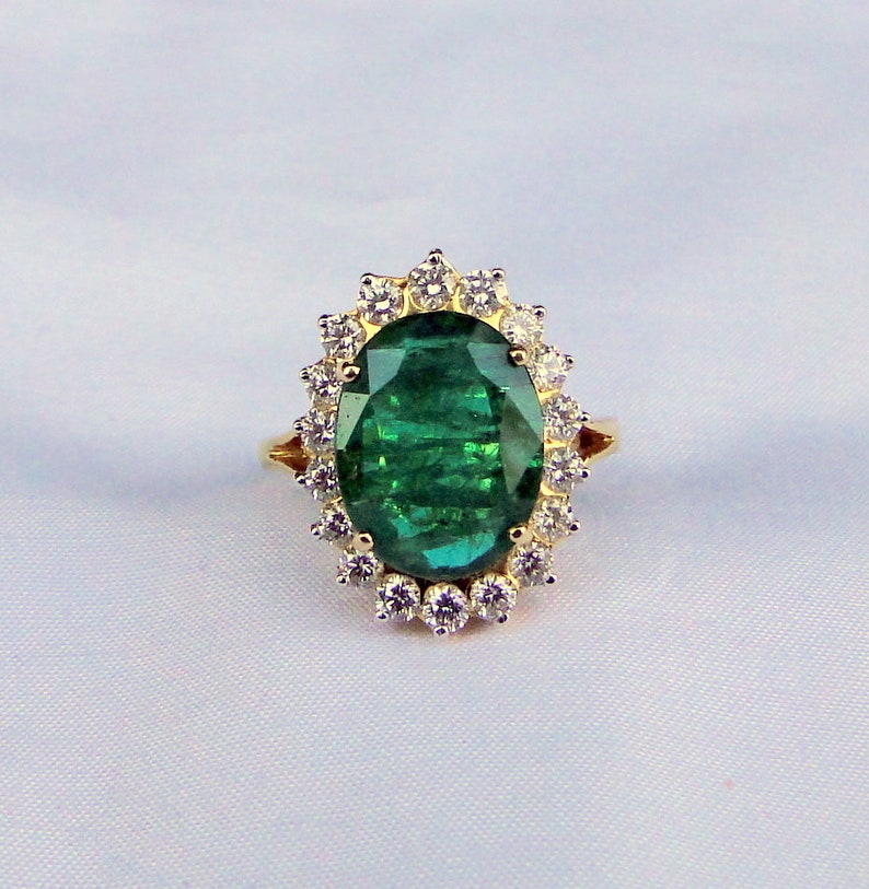 18 K Gold Natural Emerald Diamond Ring Engagement Ring Fine - Etsy