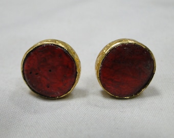 Vintage antique 22 K solid gold large Ruby Gemstone studs earrings