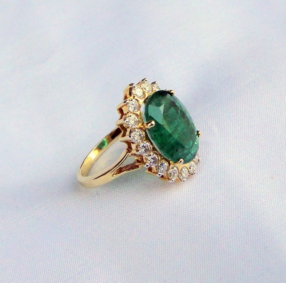 18 K Gold Natural Emerald Diamond Ring engagement… - image 1