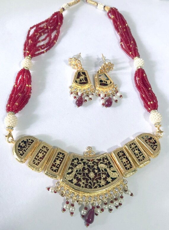 vintage gold silver theva thewa work necklace pend