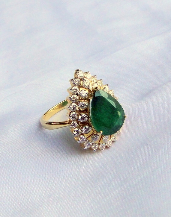 18 K Gold Natural Emerald Diamond Engagement Ring Fine Jewelry