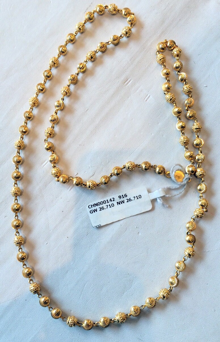 22K Gold Beads Necklace Strand Fine 
