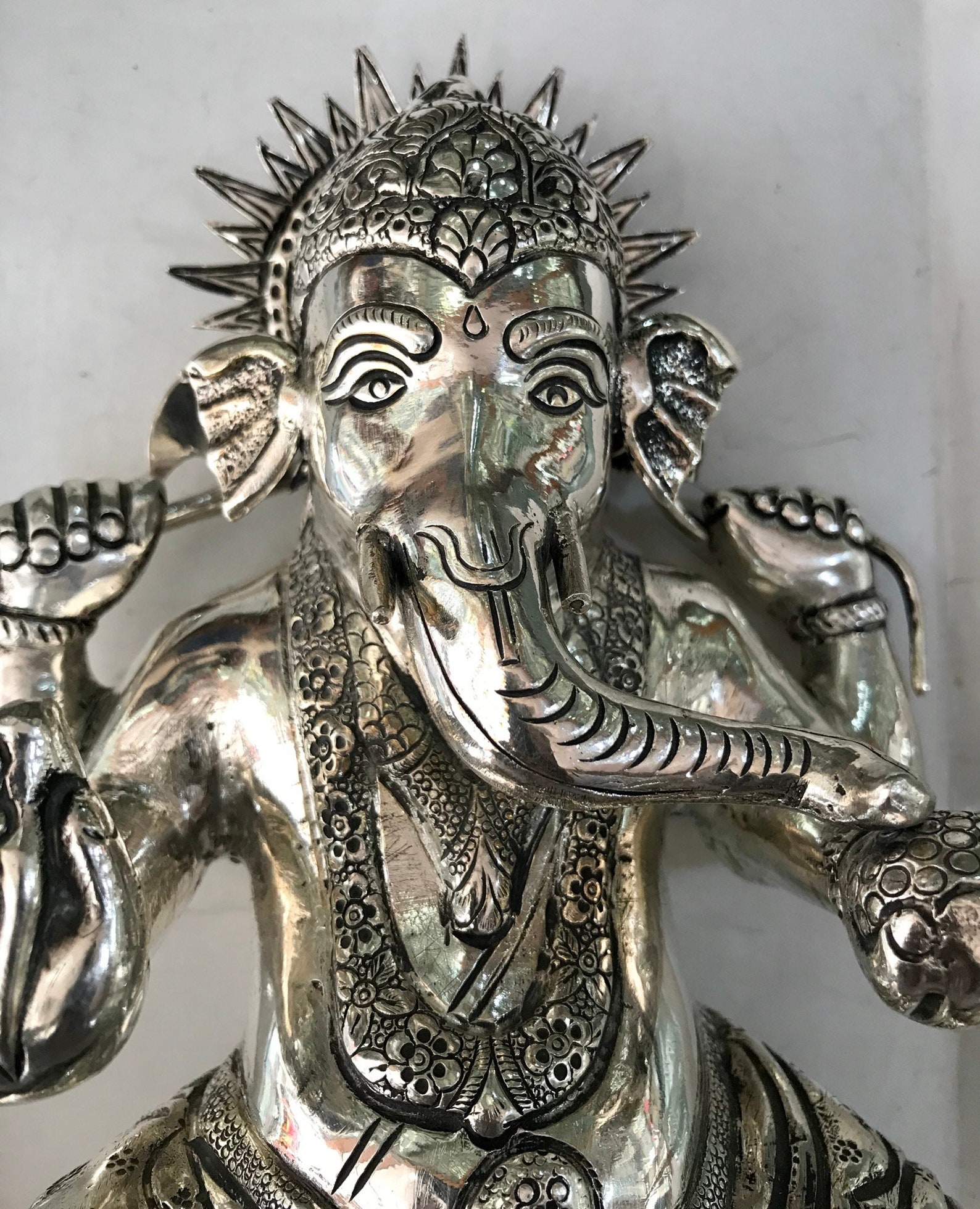 Ganpati Large Silver Lord Ganesha 925 Sterling Silver Statue Etsy