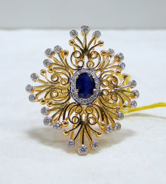 Gold Sapphire ring, Gold Diamond ring, designer co