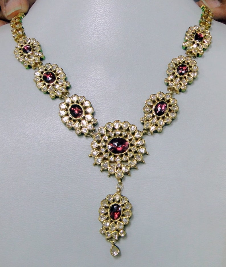 22K Gold Flat Diamond Polki & Enamel Work Necklace and - Etsy