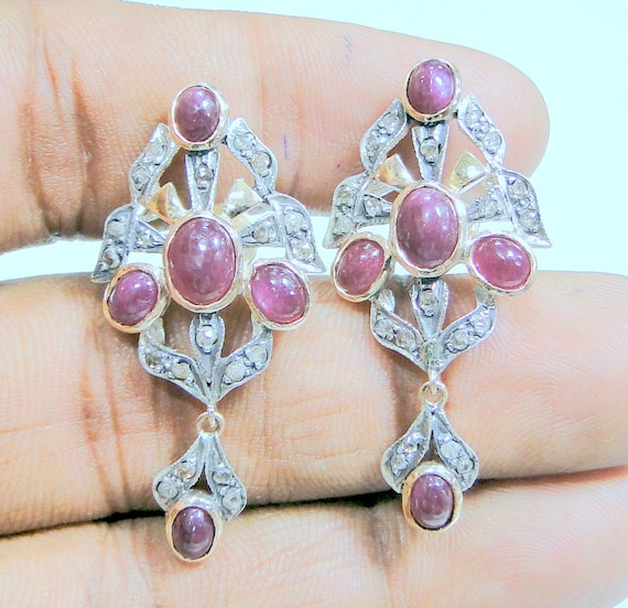 Vintage Victorian Natural Ruby Gemstone Diamond D… - image 1
