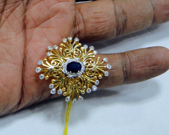 Gold Sapphire ring, Gold Diamond ring, designer c… - image 8
