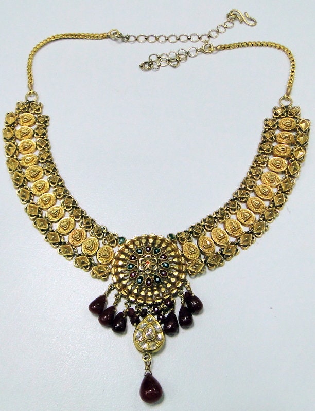 22K Gold VIntage Diamond Polki Ruby Necklace choker Fine | Etsy