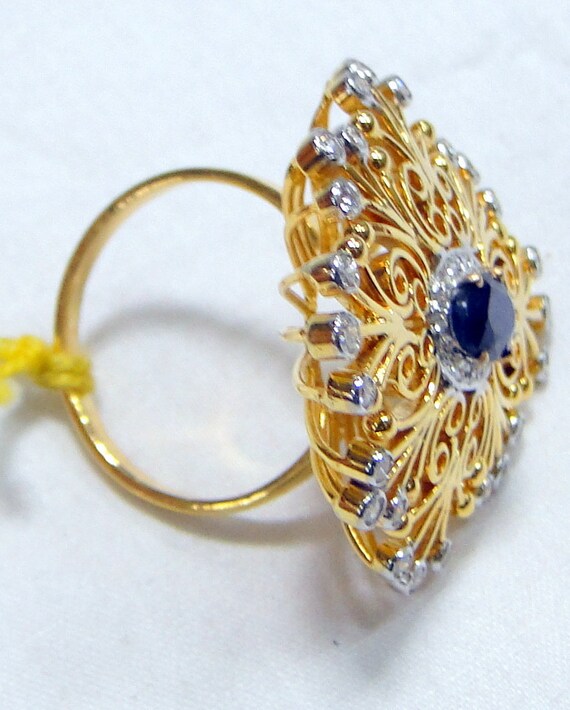 Gold Sapphire ring, Gold Diamond ring, designer c… - image 7