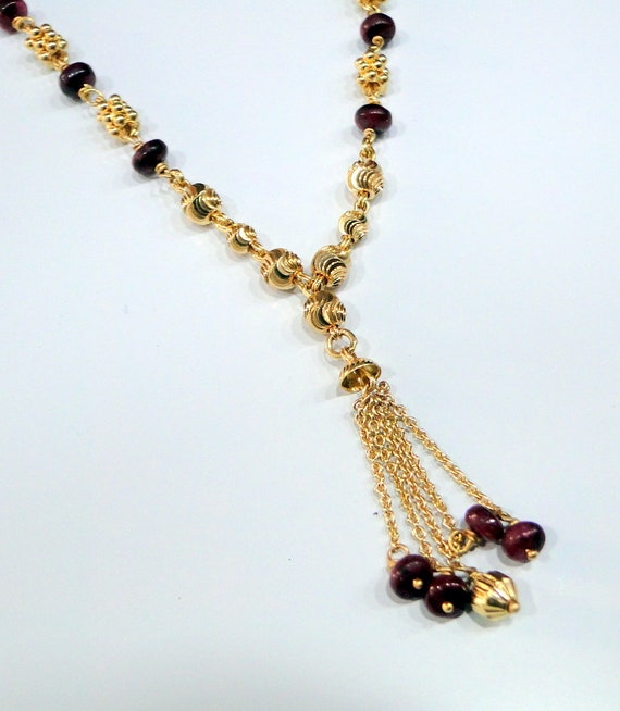 22K Gold & Ruby Gemstone Beads strand Necklace - image 4