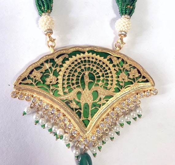 vintage gold silver theva thewa work necklace pend