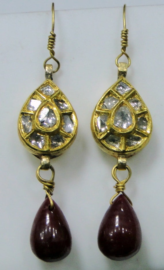 Vintage Victorian Natural Polki Diamond set Dangle