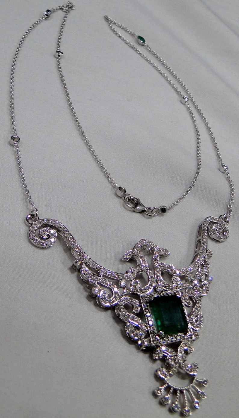 Diamond Pendant Emerald 18k White Gold Pendant Necklace - Etsy