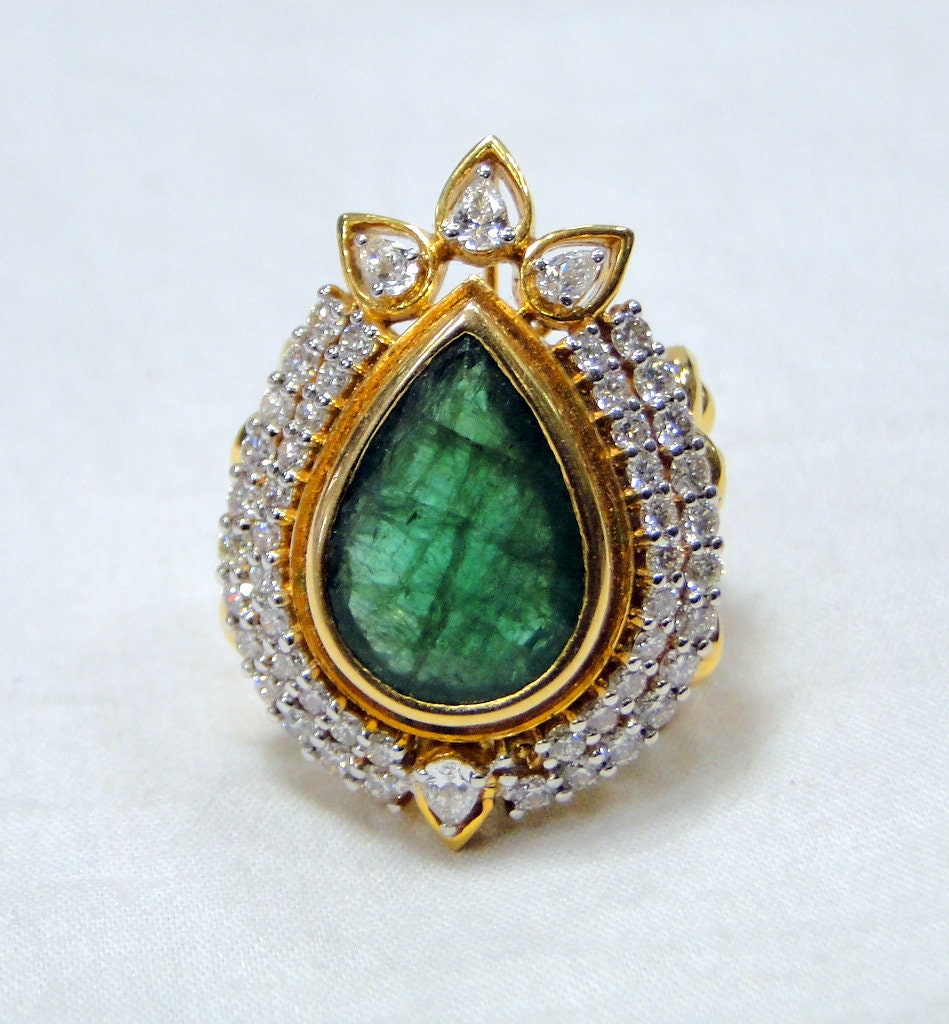 Buy 18 K Gold Natural Emerald Diamond Cocktail Ring Fine Jewelry Online ...