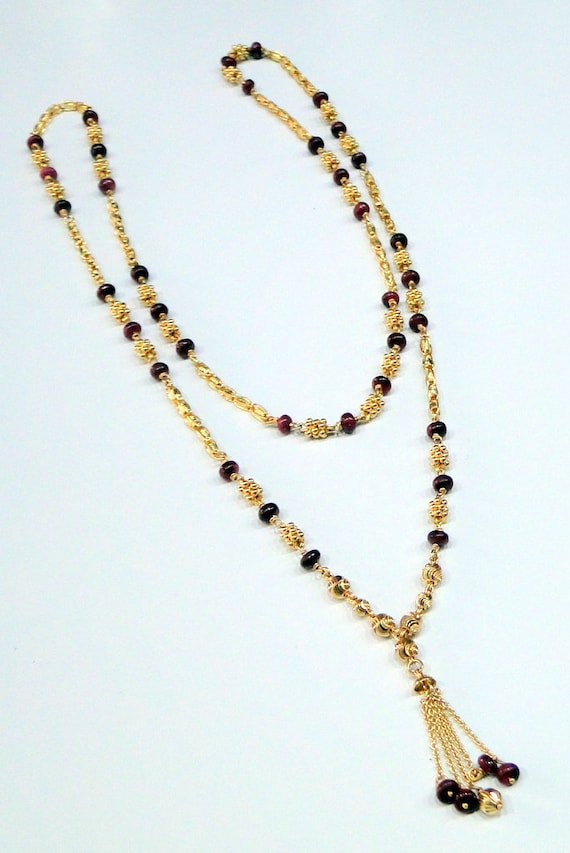 22K Gold & Ruby Gemstone Beads strand Necklace - image 1