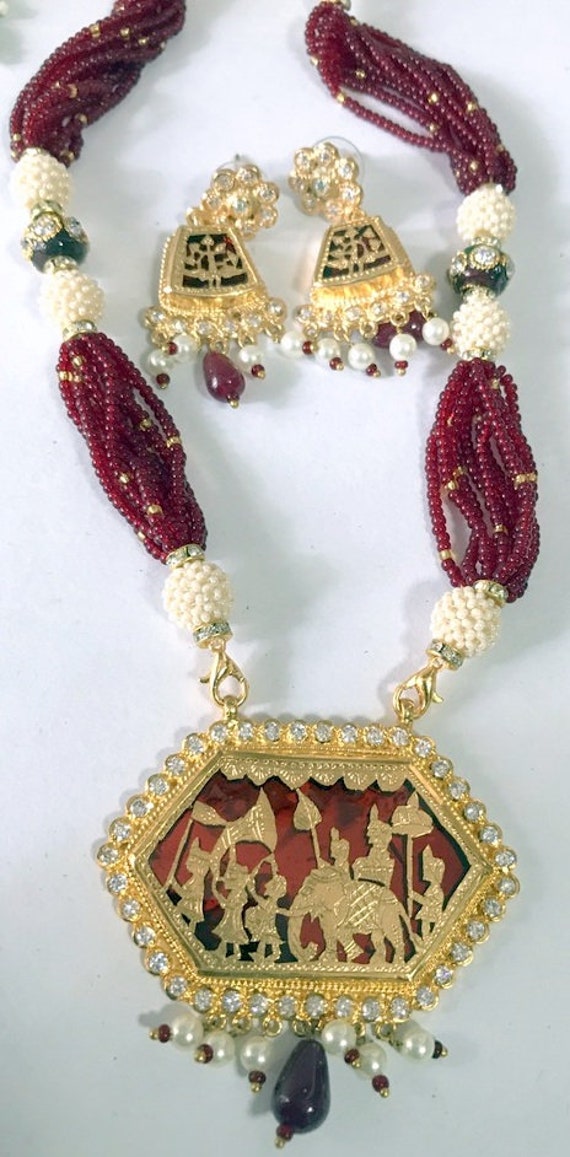 vintage gold silver theva thewa work necklace pend