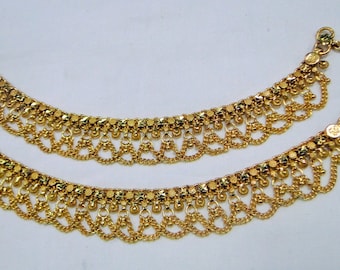 22K Solid Gold handmade Anklet Pair Wedding Jewellery