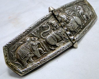 Ethnic Tribal Old Silver hair pin buckle vintage 925 silver large hair buckle