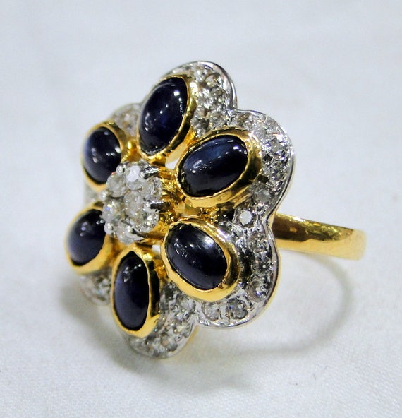 Gold Sapphire ring, Gold Diamond ring, designer c… - image 8