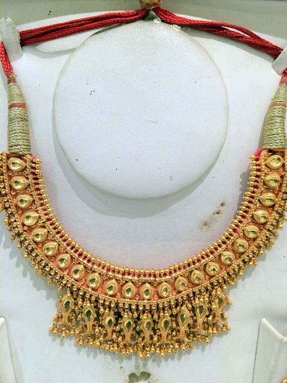 Antique Bridal Maharani Gold Set With Peach Accent